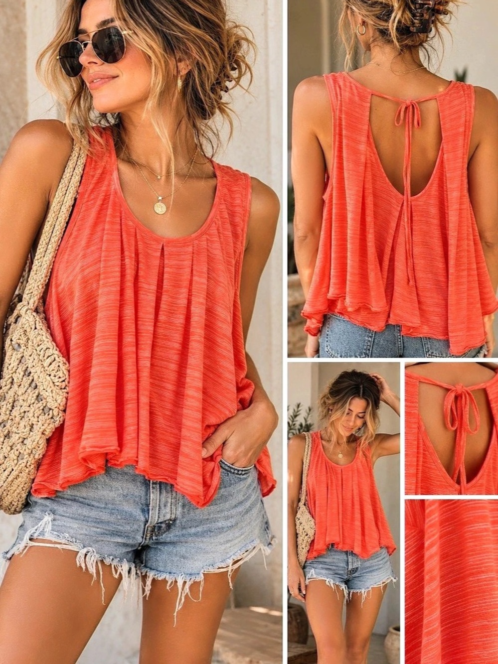 Free People Show Off Tunic Orange Tank Top Size XL